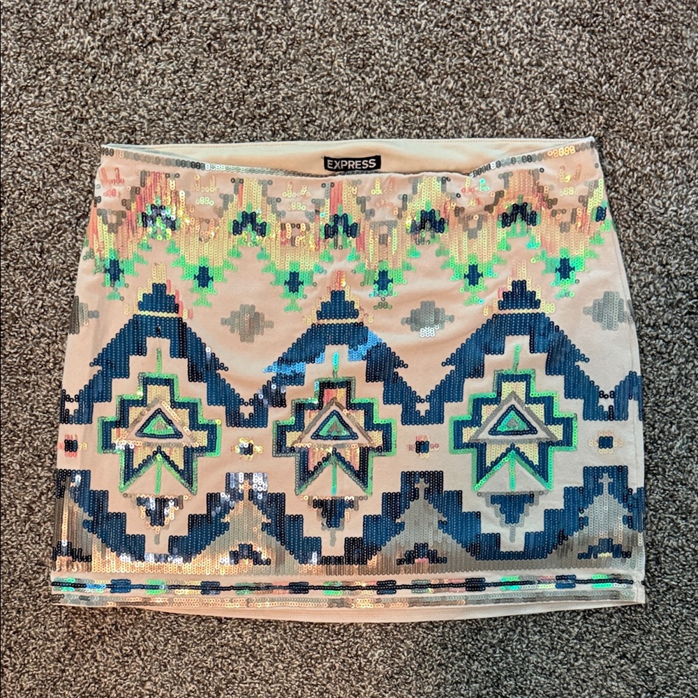Express Sequin Aztec Pencil Skirt - Blue and Green